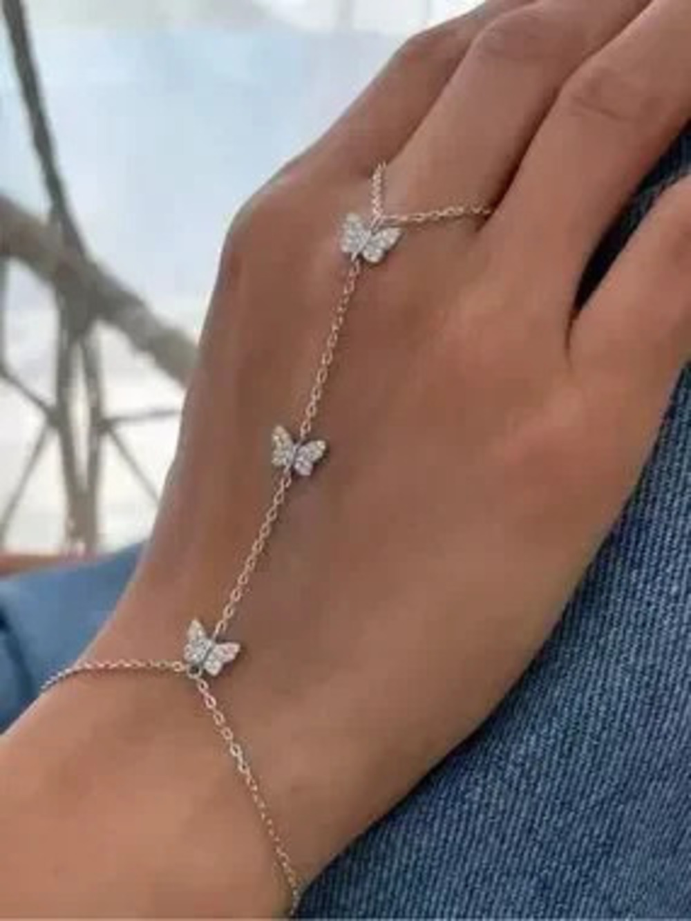 Delicate Silver Butterfly Hand Chain - Silver Butterfly Slave Bracelet